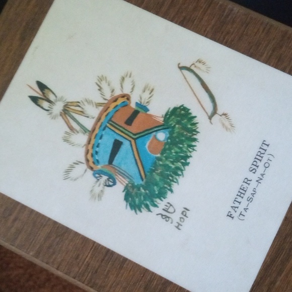 Hopi Signed Decoupage Art Father Spirit Vintage - Picture 2 of 11